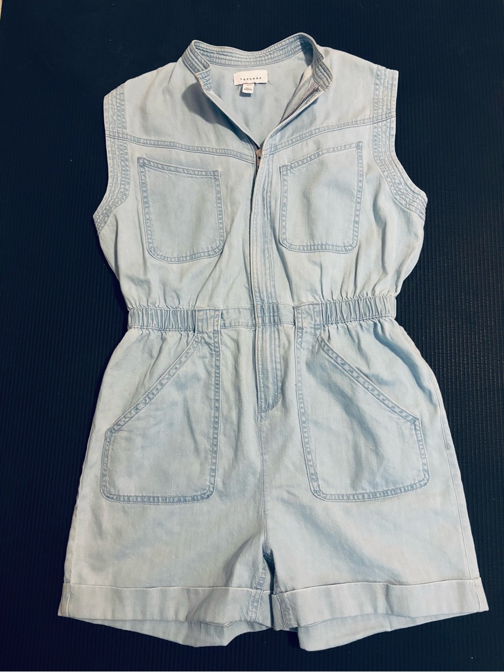 Topshop Light Blue Denim Sleeveless Shorts Romper